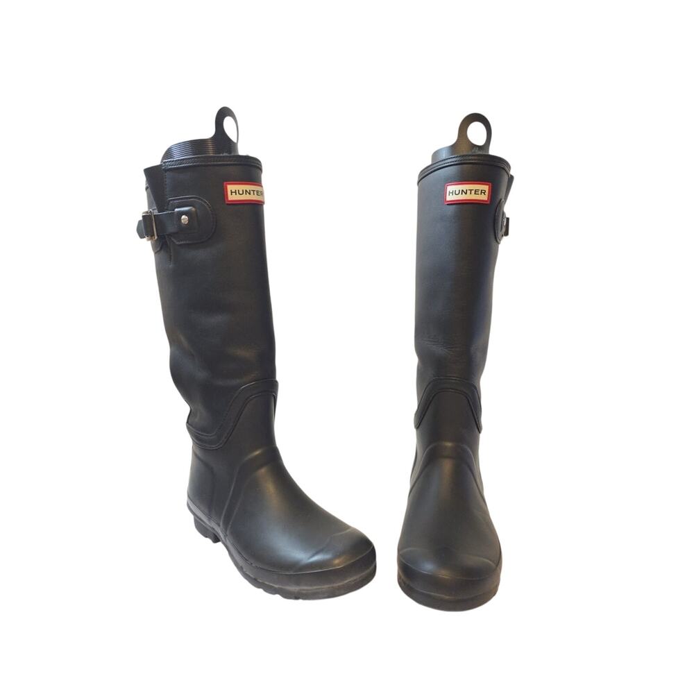 Rare Hunter Women's Wool Lined Leather Black Rain Boots Size 9 US